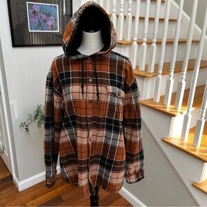 Wolverine Bucksaw Flannel XXL Men’s Brown and Black Plaid Hooded Shacket Jacket